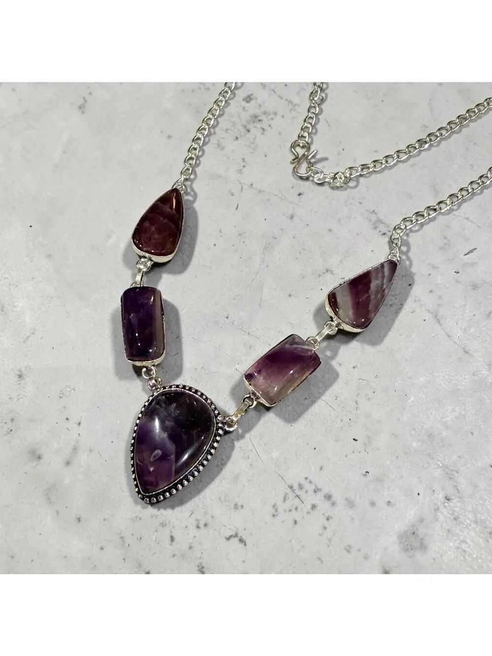 Chevron Amethystā925 Silver Plated Necklace
